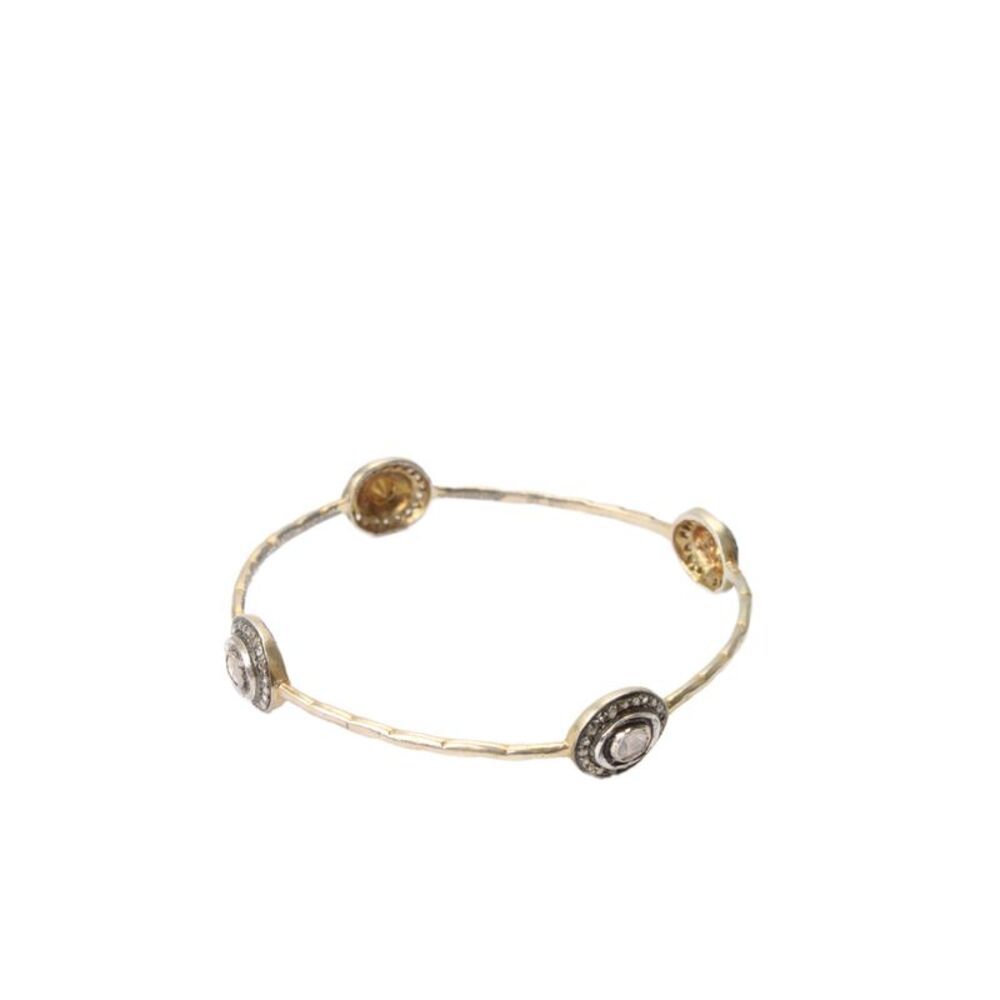 Designer Womens Gold Plated 925 Silver Polki Diamond Station Bangle 2.5" 11.8g